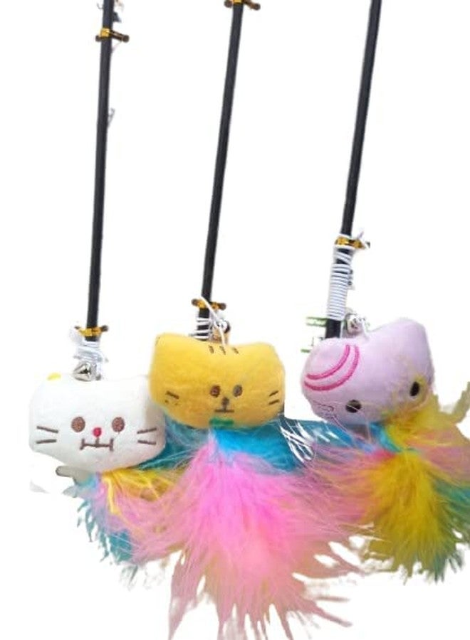 Smart Pups Cat Retractable Bell Teaser Wand Toy, Interactive Natural Feather Cat Kitten Toy - Image 2